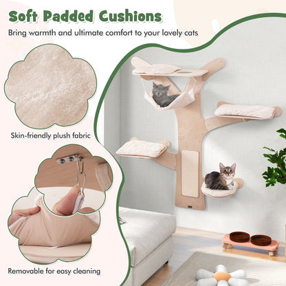Wall-Mounted Cat Tower with Hammock Platforms and Sisal Scratching Mat, Natural Cat Trees Condos & Scratchers at Gallery Canada