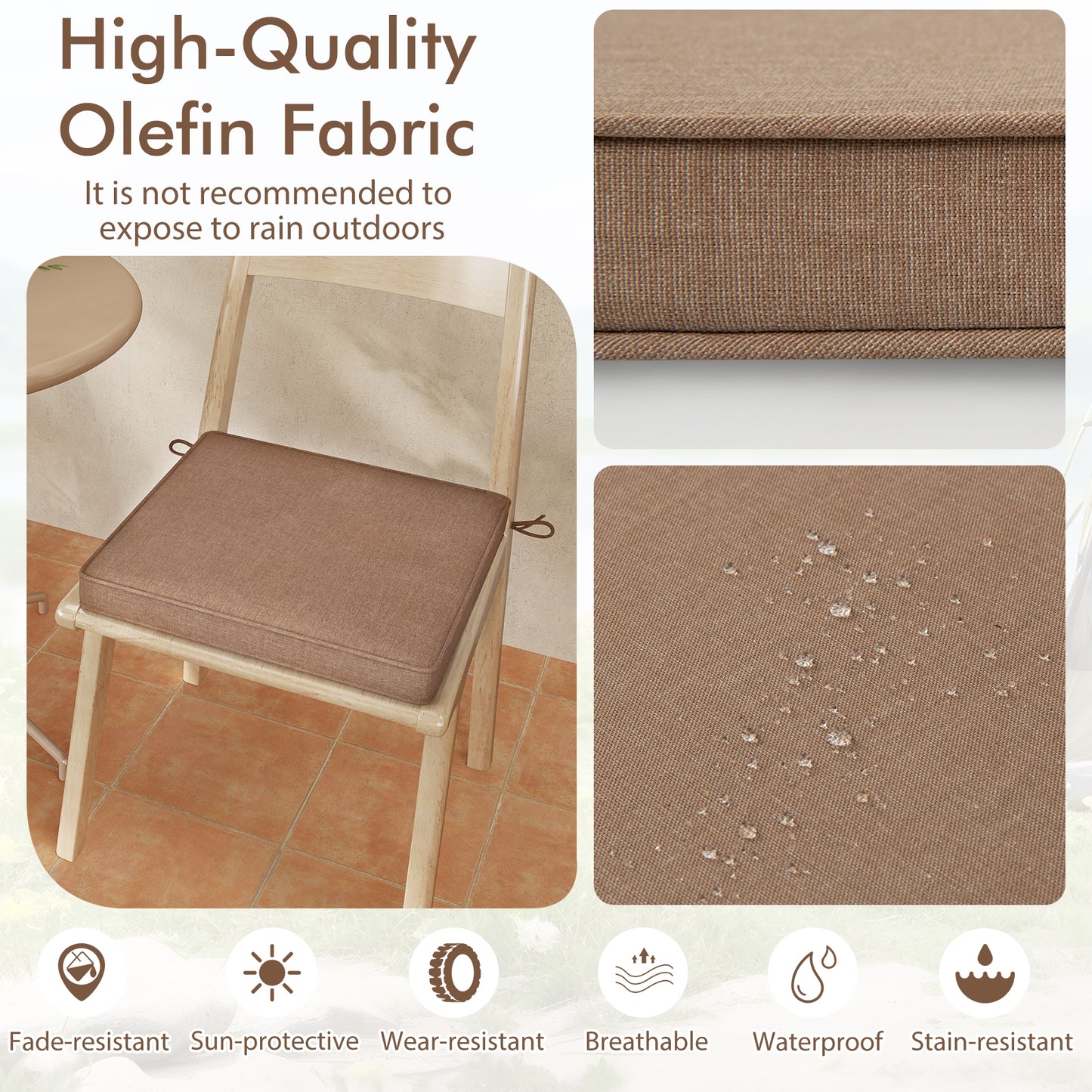 Outdoor Chair Cushion Set of 2 Waterproof Fade-Resistant Olefin Seat Cushions, Brown Outdoor Furniture Accessories at Gallery Canada