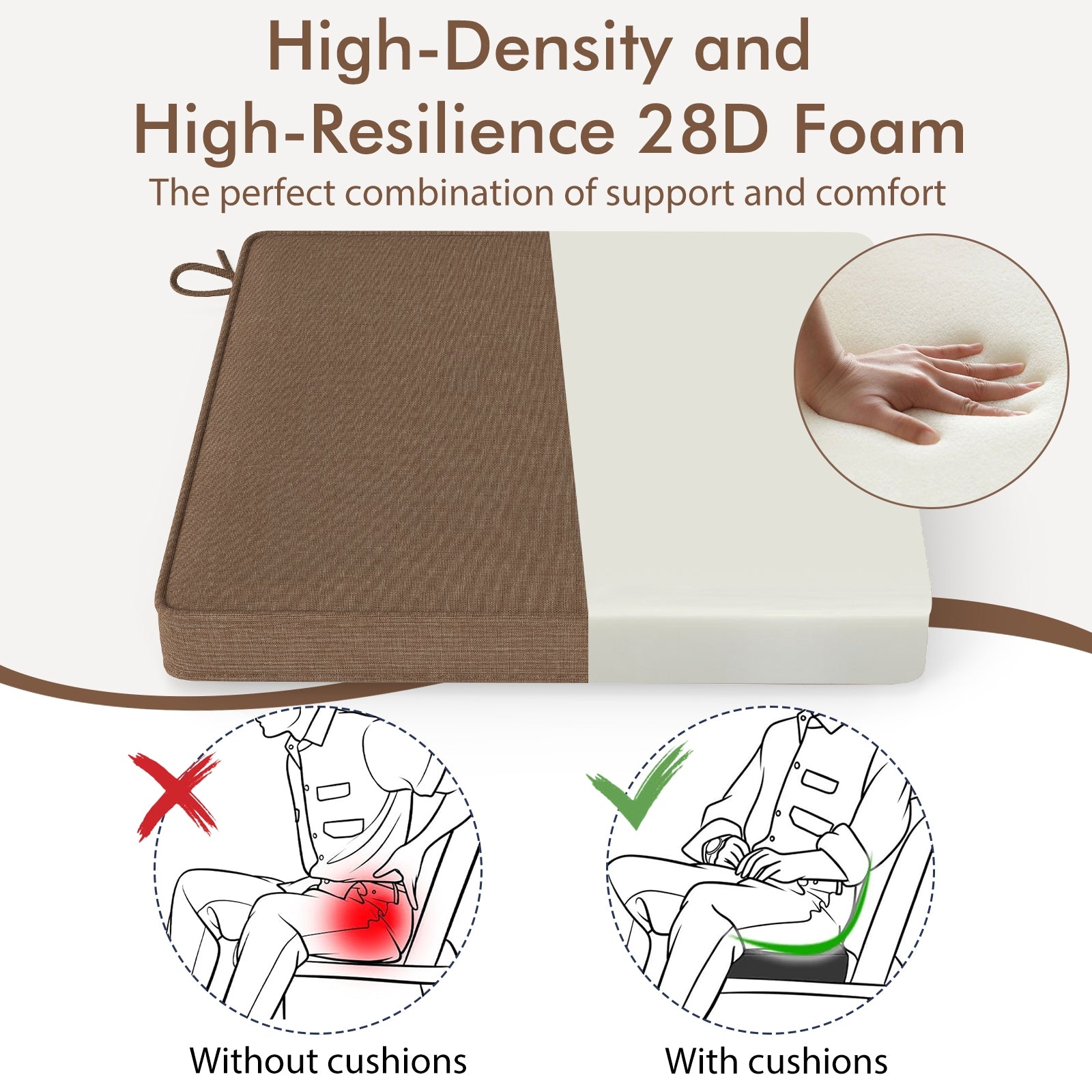 Outdoor Chair Cushion Set of 2 Waterproof Fade-Resistant Olefin Seat Cushions, Brown Outdoor Furniture Accessories at Gallery Canada