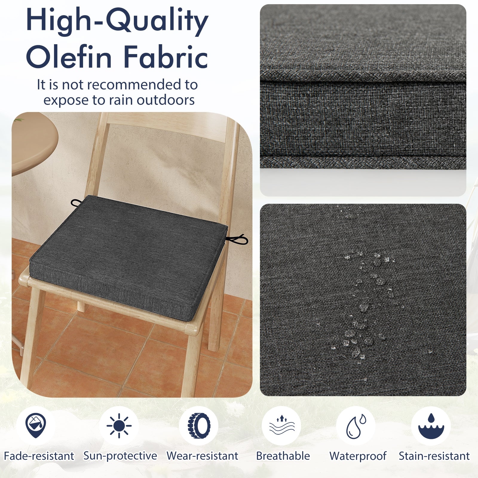 Outdoor Chair Cushion Set of 2 Waterproof Fade-Resistant Olefin Seat Cushions, Gray Outdoor Furniture Accessories at Gallery Canada
