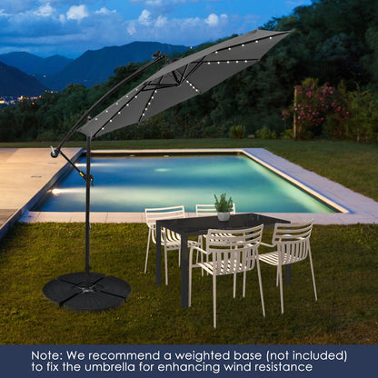 10 Feet Solar Offset Hanging Umbrella with 40 Lamp Beads and Solar Panel, Gray Outdoor Umbrellas at Gallery Canada