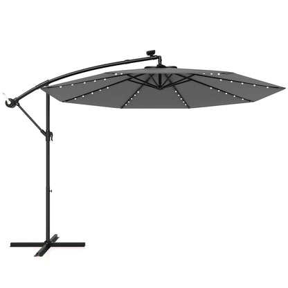 10 Feet Solar Offset Hanging Umbrella with 40 Lamp Beads and Solar Panel, Gray Outdoor Umbrellas at Gallery Canada
