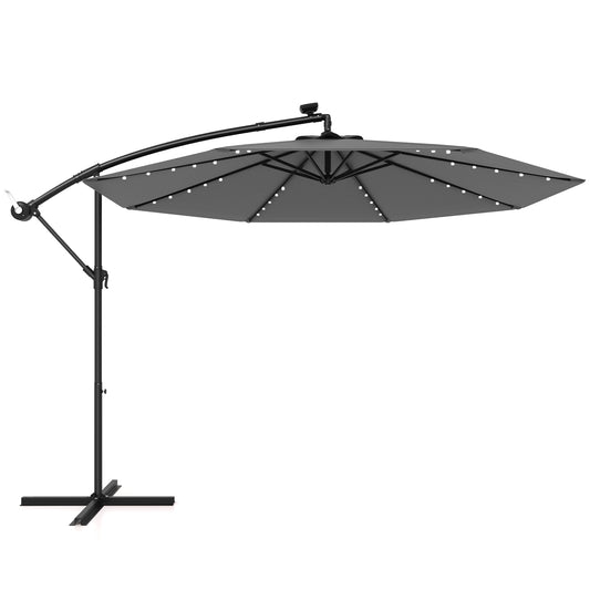 10 Feet Solar Offset Hanging Umbrella, 40 Lamp Beads, Gray Outdoor Umbrellas Gray at Gallery Canada