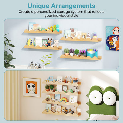 24 Inch Kids Bookshelf, Set of 4, Wall Mounted Picture Ledge Shelf, Natural Bookcases at Gallery Canada