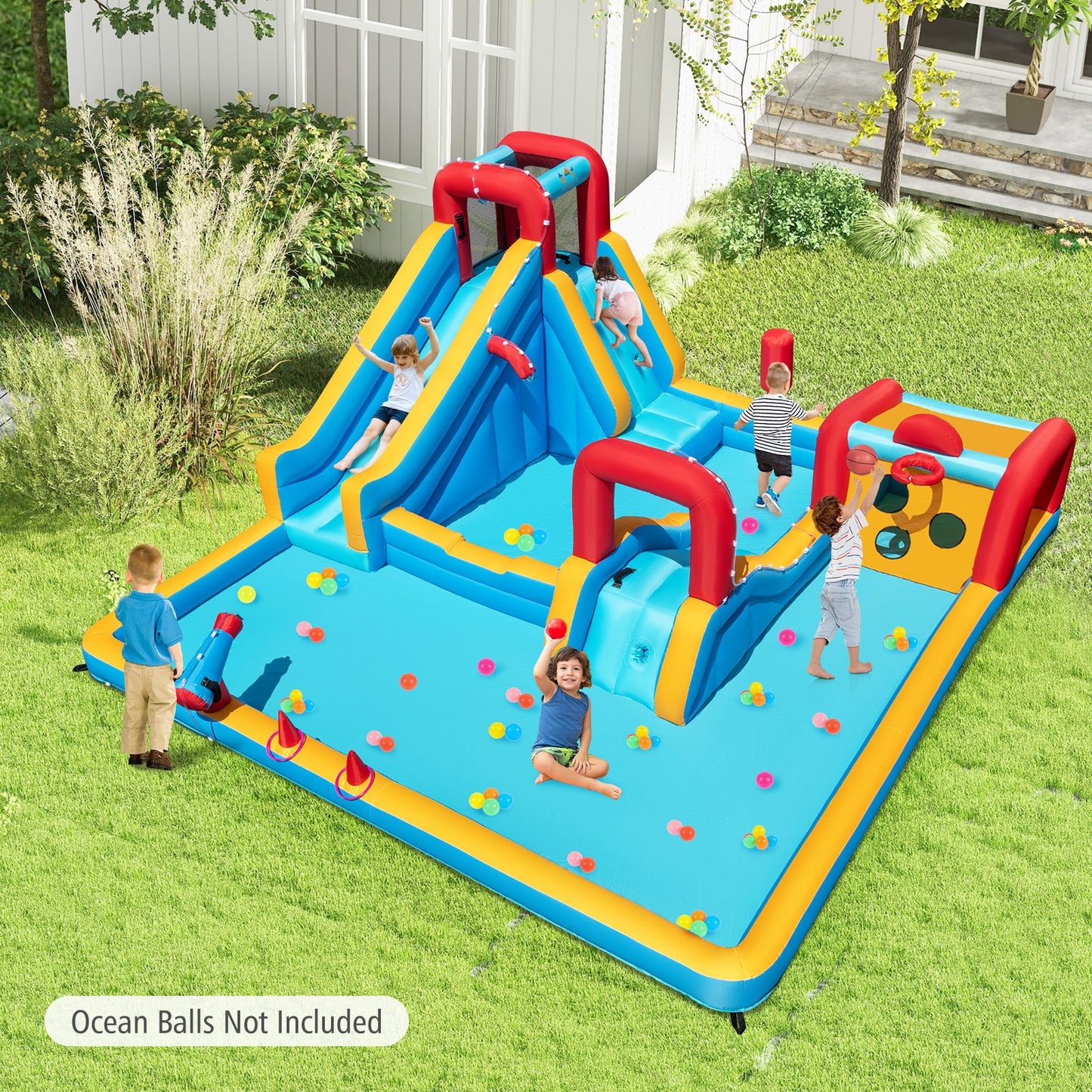 Inflatable Double Water Slide Park 9-in-1 Giant Bounce House 680W Blower Included Inflatable Water Slides at Gallery Canada