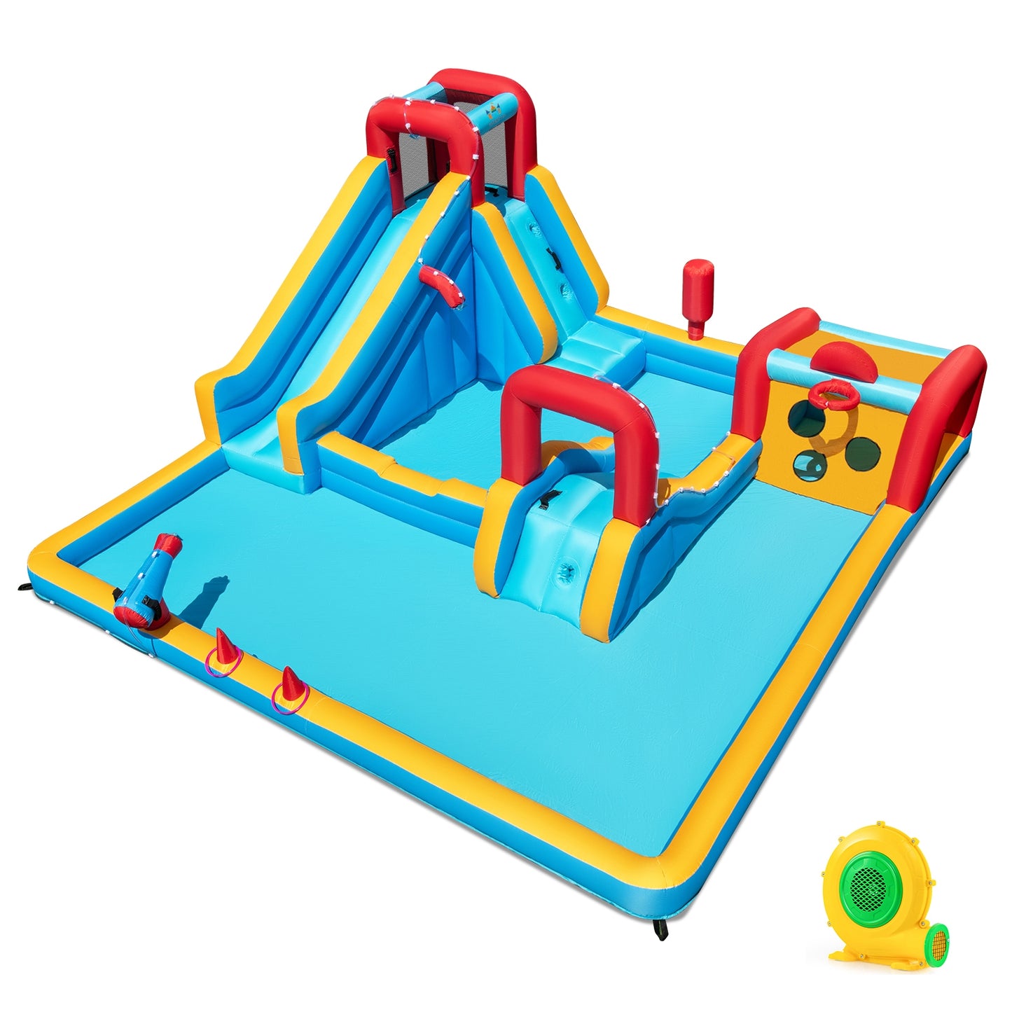 Inflatable Double Water Slide Park, 9-in-1 Giant Bounce House, 680W Blower Inflatable Water Slides Options at Gallery Canada