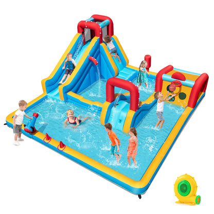 Inflatable Double Water Slide Park 9-in-1 Giant Bounce House 680W Blower Included Inflatable Water Slides at Gallery Canada