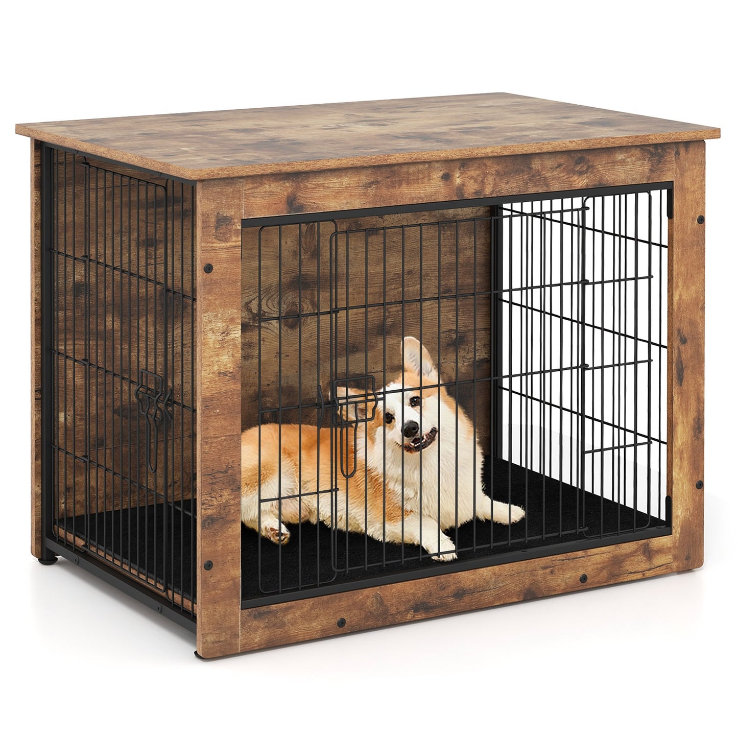 Dog Crate Furniture With Cushion, Double Doors, 33 Inches