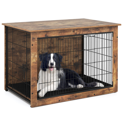 Dog Crate Furniture with Cushion and Double Doors for Small/Medium Dogs-37 Inches