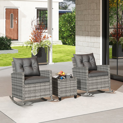 Patio Rattan Roker Chairs with Tempered Glass Table and Soft Cushions for Backyard Poolside Porch, Gray Patio Conversation Sets at Gallery Canada