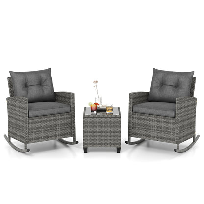Patio Rattan Roker Chairs with Tempered Glass Table and Soft Cushions for Backyard Poolside Porch, Gray Patio Conversation Sets at Gallery Canada