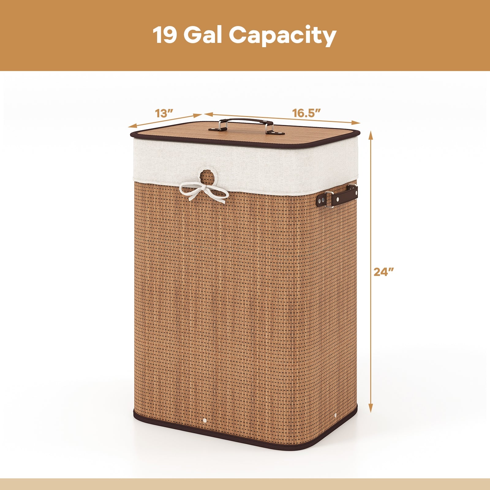 19 Gal Rectangle Laundry Basket, Bamboo Clothes Hamper, Yellow Laundry Baskets at Gallery Canada