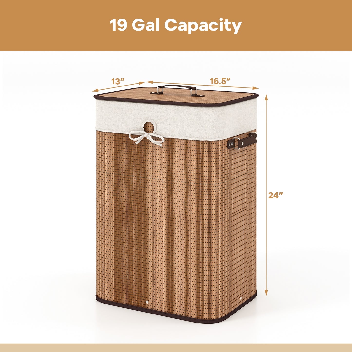 19 Gal Rectangle Laundry Basket, Bamboo Clothes Hamper, Yellow Laundry Baskets at Gallery Canada