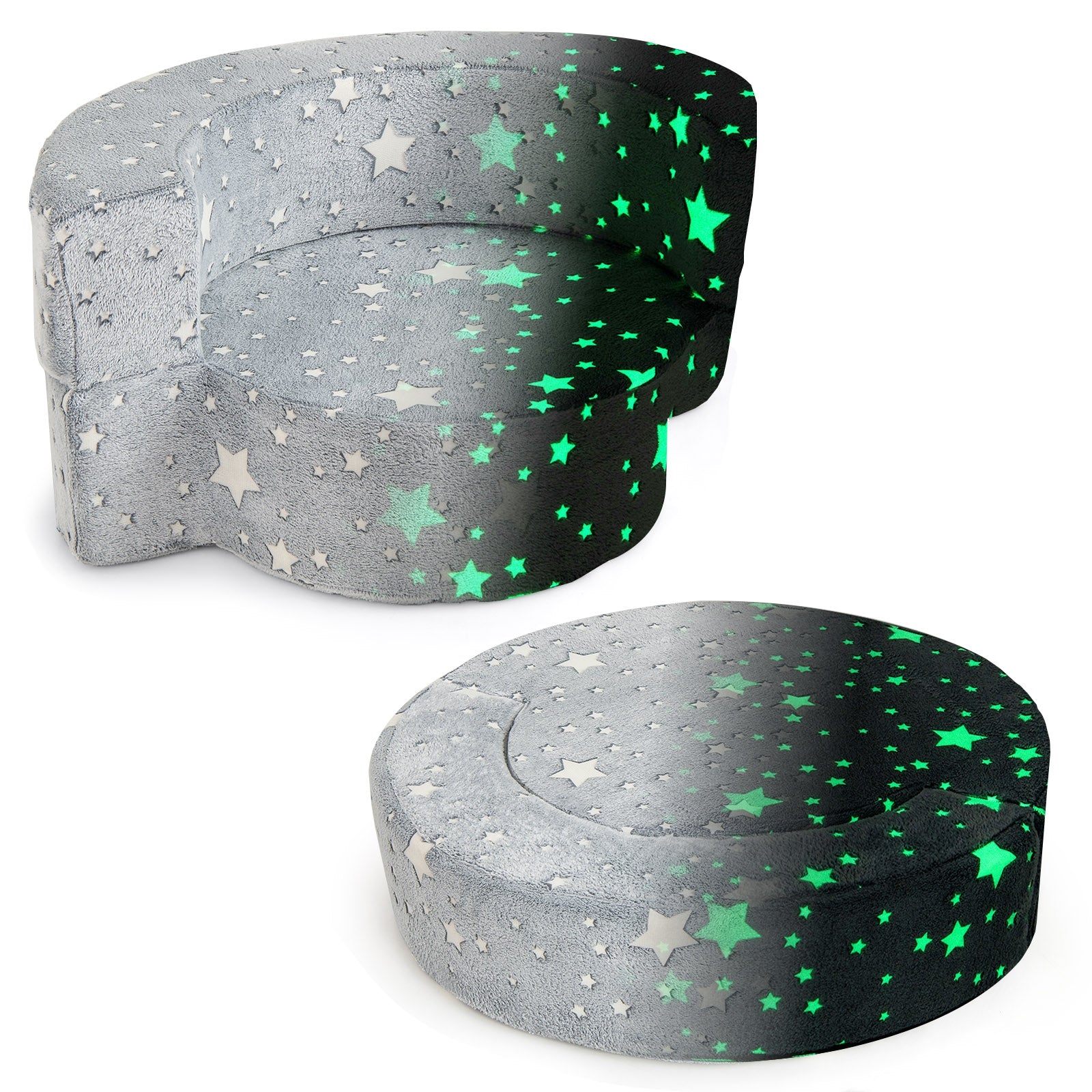 2-in-1 Toddler Chair Glow in the Dark Kids Couch with Cover Convertible Sofa, Gray Kids Chairs & Seating at Gallery Canada