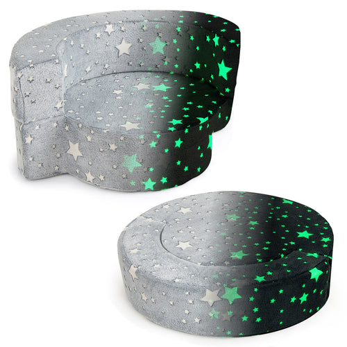 2-in-1 Toddler Chair Glow in the Dark Kids Couch with Cover Convertible Sofa, Gray