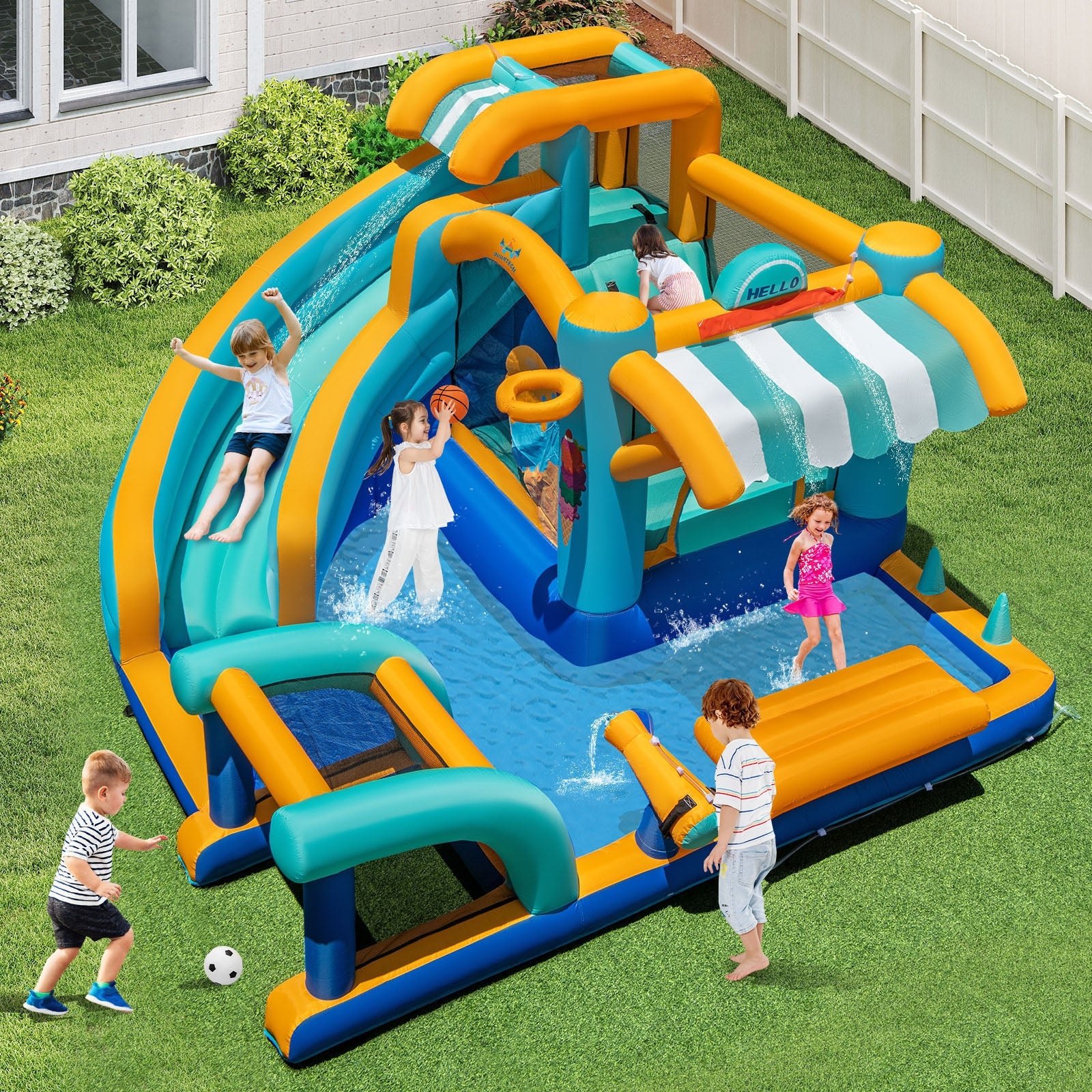 Inflatable Water Slide Bounce House Kids Jump Castle with 750W Blower Inflatable Water Slides at Gallery Canada