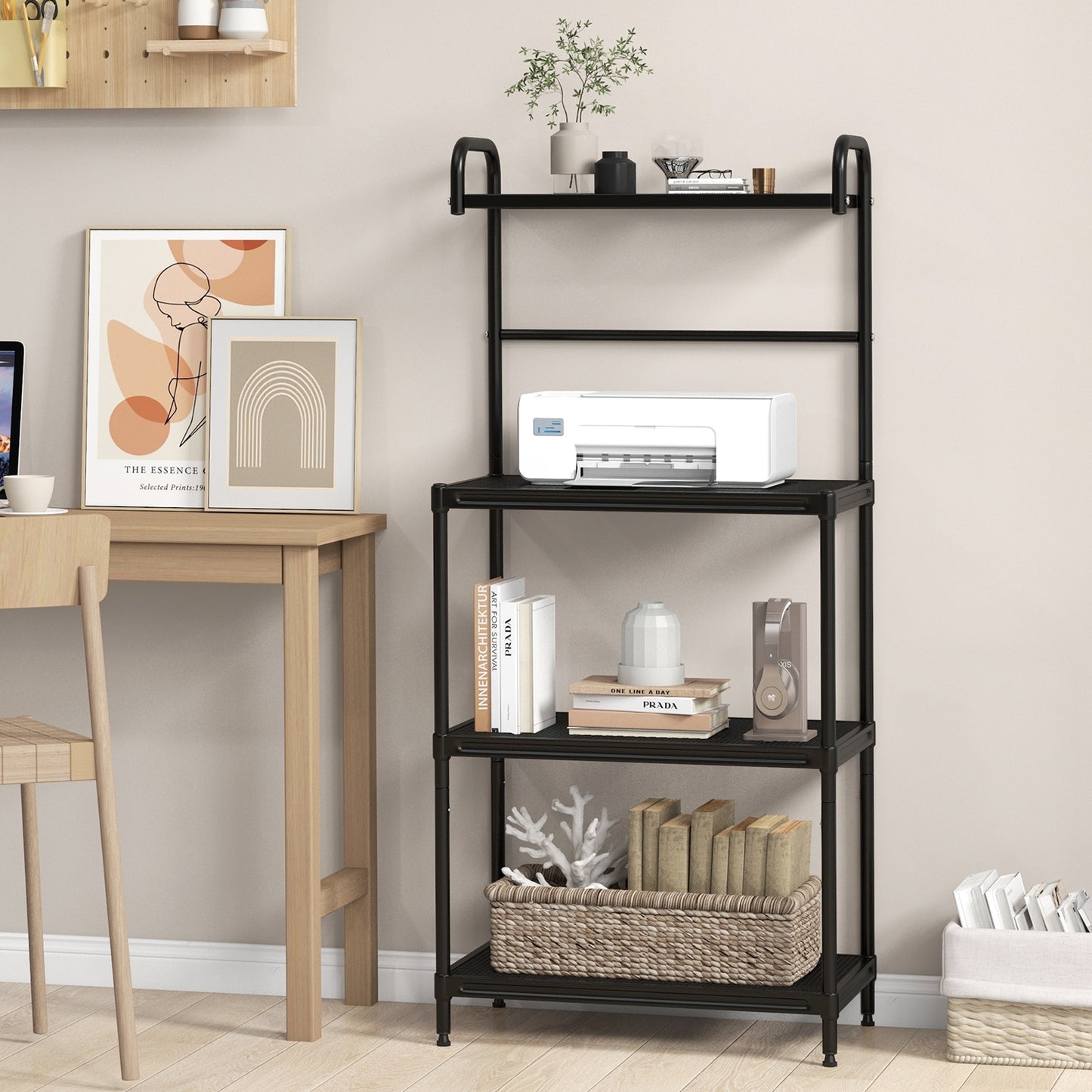 4-Tier Kitchen Microwave Storage Rack with Metal Shelves, Black Baker's Racks at Gallery Canada