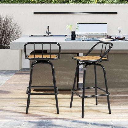 360° Swivel Bar Stool Set of 2 with Footrest and Backrest-Balck & Natural, Natural & Black Bar Stools at Gallery Canada