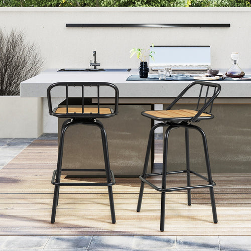 360° Swivel Bar Stool Set of 2 with Footrest and Backrest-Balck & Natural, Natural & Black