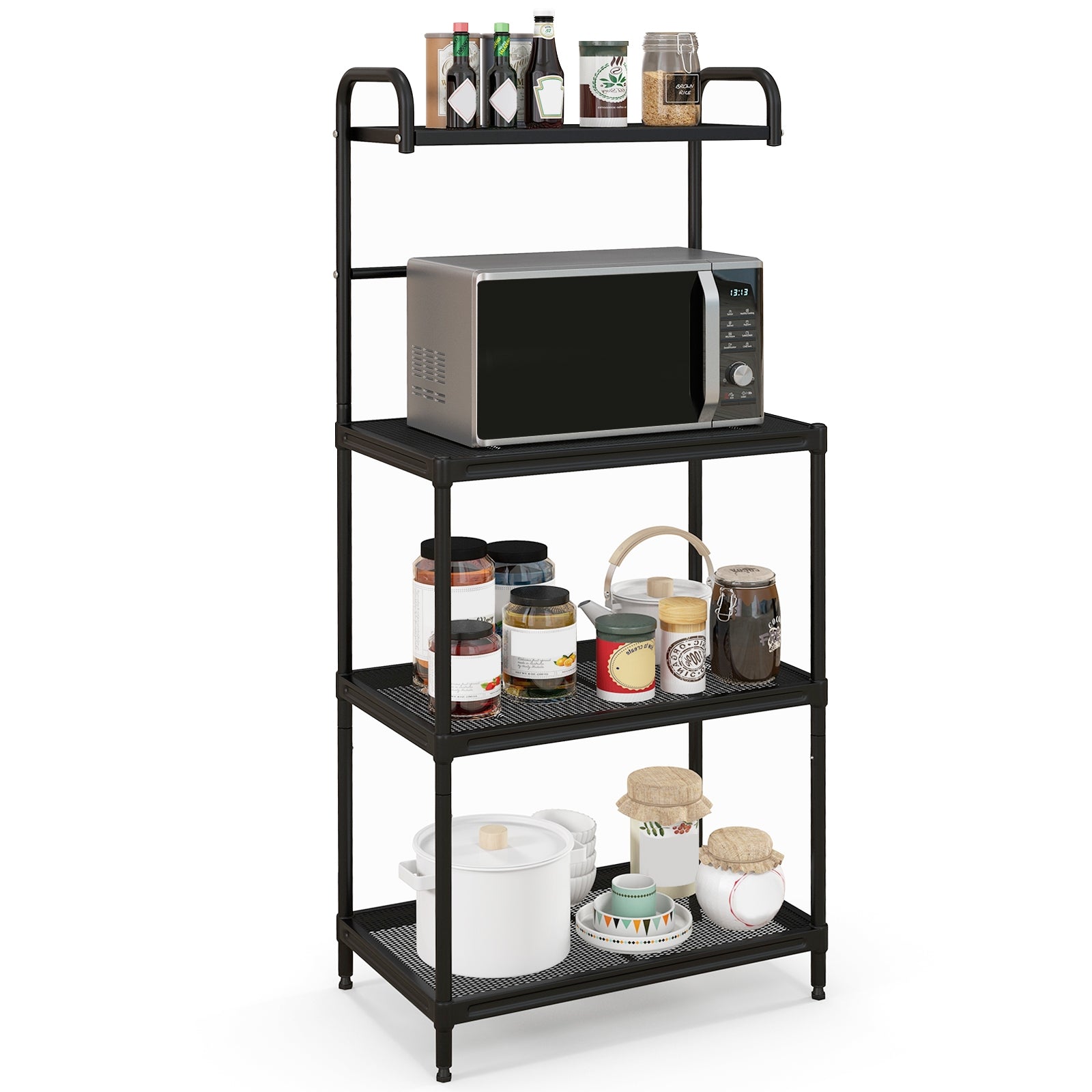 4-Tier Kitchen Microwave Storage Rack with Metal Shelves, Black Baker's Racks at Gallery Canada