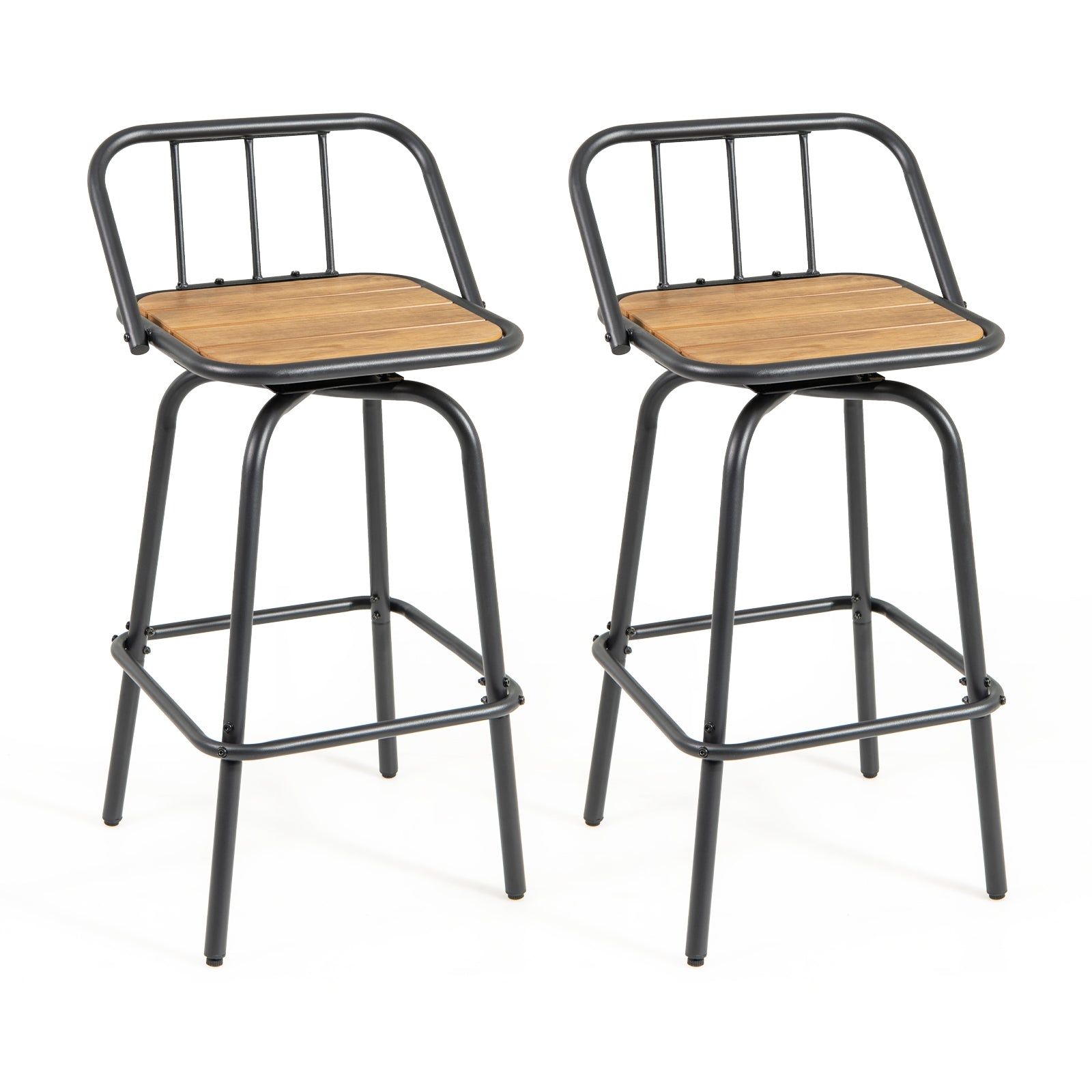 360° Swivel Bar Stool Set of 2 with Footrest and Backrest-Balck & Natural, Natural & Black Bar Stools Natural & Black at Gallery Canada
