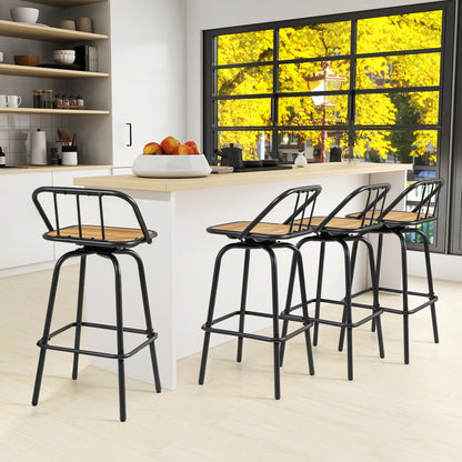 360° Swivel Bar Stool Set of 2 with Footrest and Backrest-Balck & Natural, Natural & Black Bar Stools at Gallery Canada