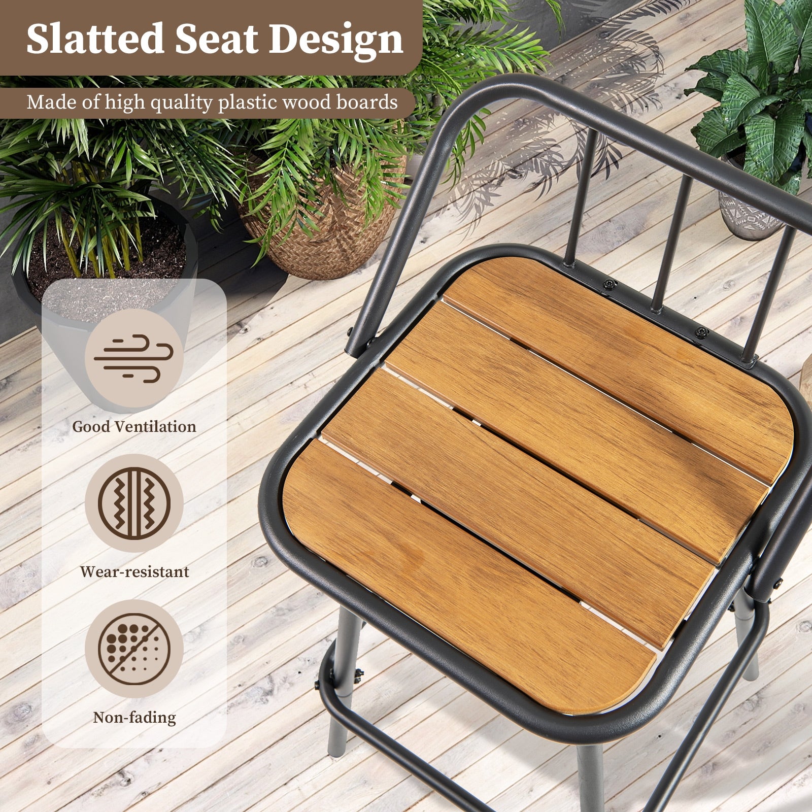 360° Swivel Bar Stool Set of 2 with Footrest and Backrest-Balck & Natural, Natural & Black Bar Stools at Gallery Canada