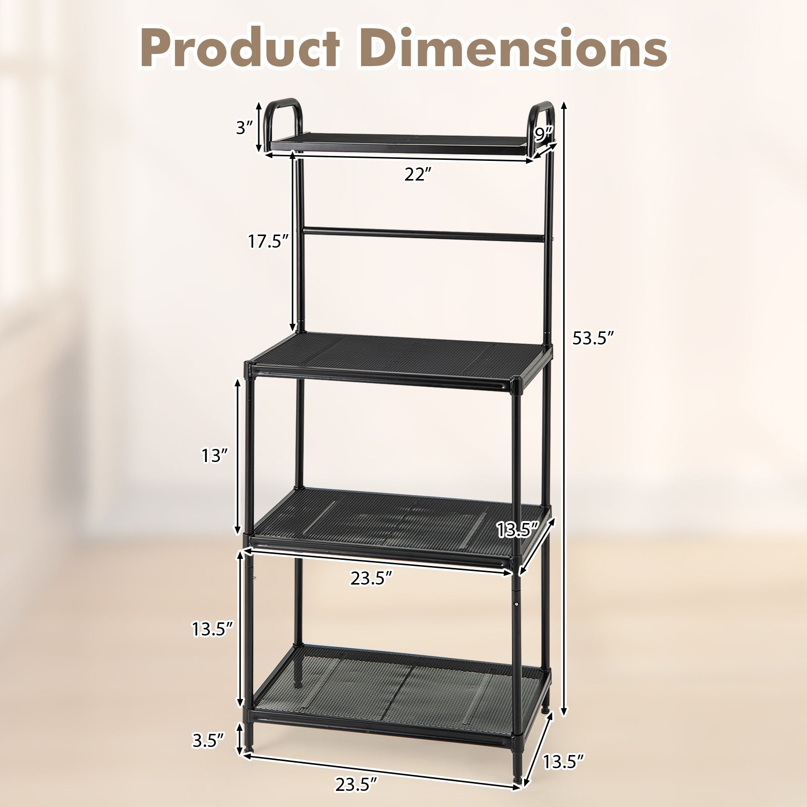4-Tier Kitchen Microwave Storage Rack with Metal Shelves, Black Baker's Racks at Gallery Canada