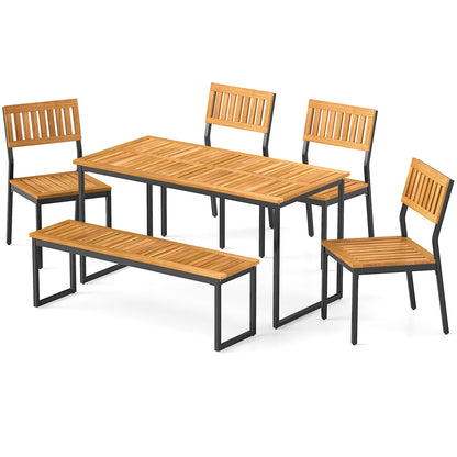 6-Piece Acacia Wood Outdoor Dining Set, Bench, 2 Inches Umbrella Hole Patio Dining Sets at Gallery Canada