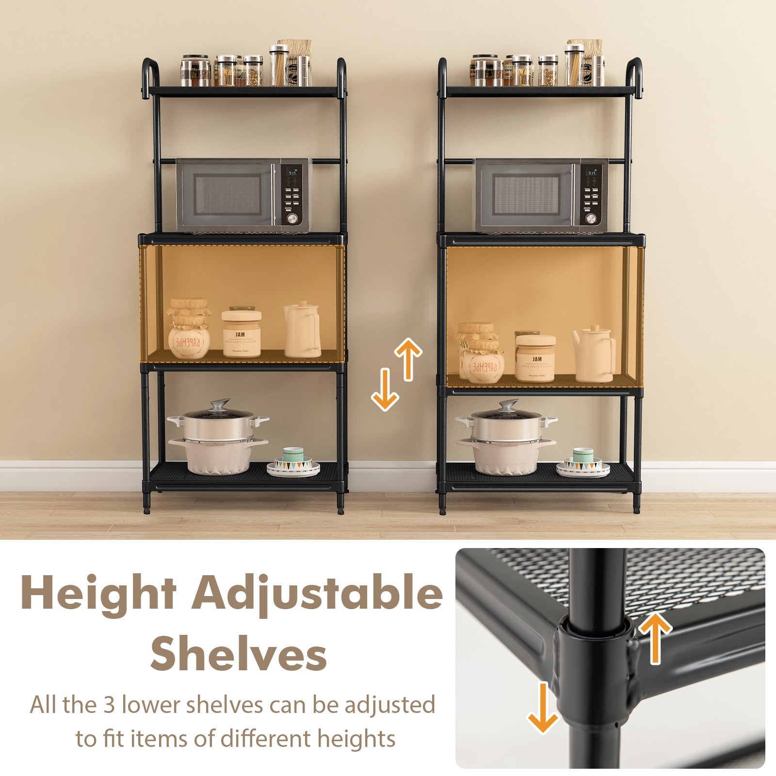 4-Tier Kitchen Microwave Storage Rack with Metal Shelves, Black Baker's Racks at Gallery Canada