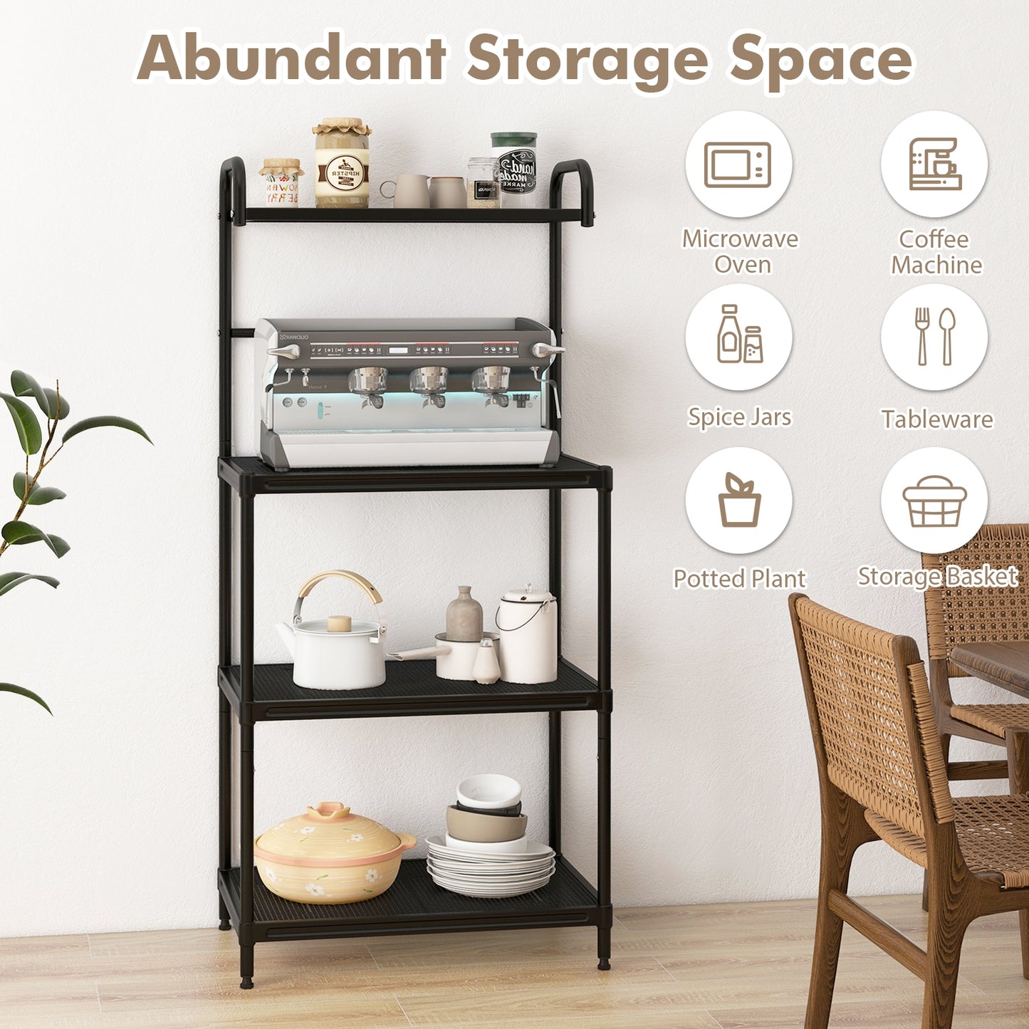 4-Tier Kitchen Microwave Storage Rack with Metal Shelves, Black Baker's Racks at Gallery Canada