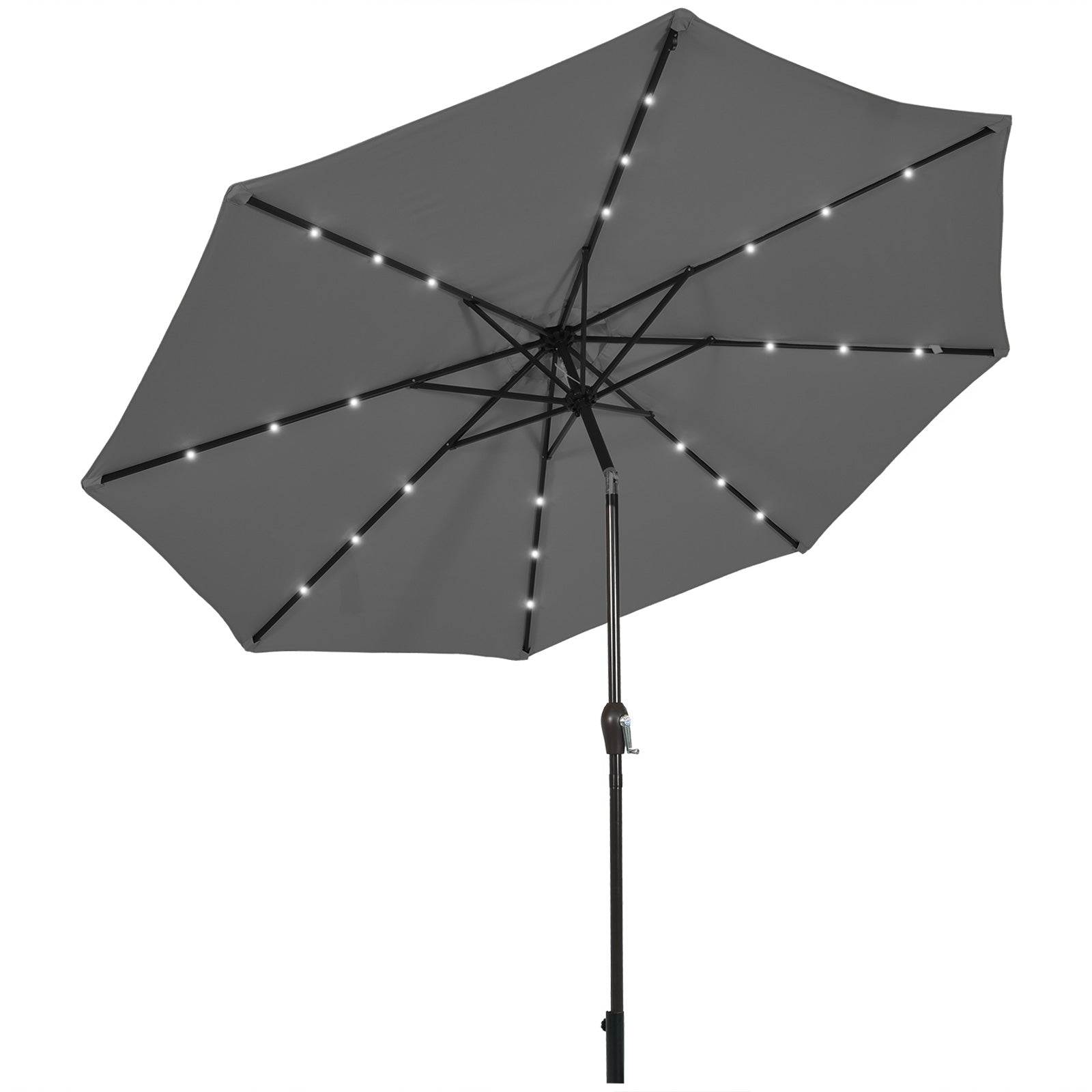 10 Feet Outdoor Patio Umbrella, Solar LED Lights, Gray Outdoor Umbrellas Gray at Gallery Canada