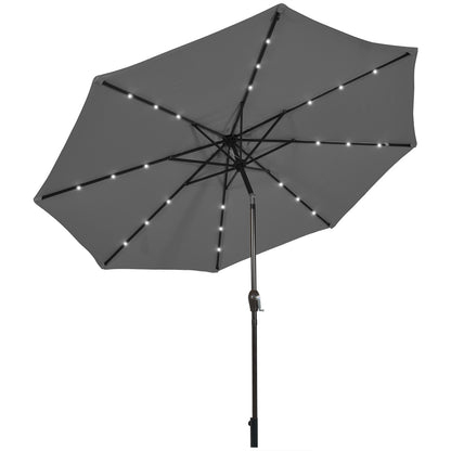 10 Feet Outdoor Patio Umbrella, Solar LED Lights, Gray Outdoor Umbrellas Gray at Gallery Canada