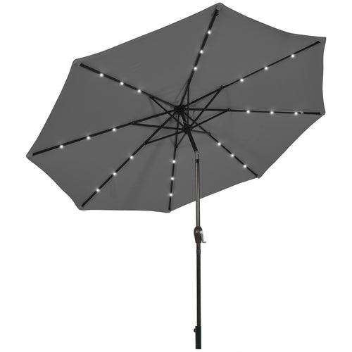10 Feet Outdoor Patio Umbrella, Solar LED Lights, Gray