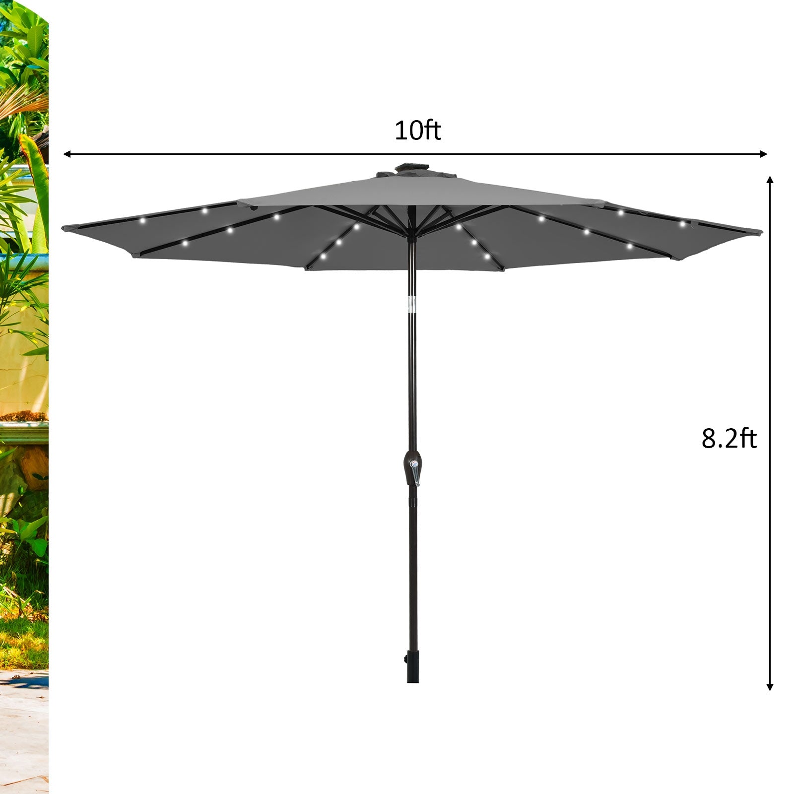 10 Feet Outdoor Patio Umbrella with Bright Solar LED Lights, Gray Outdoor Umbrellas at Gallery Canada