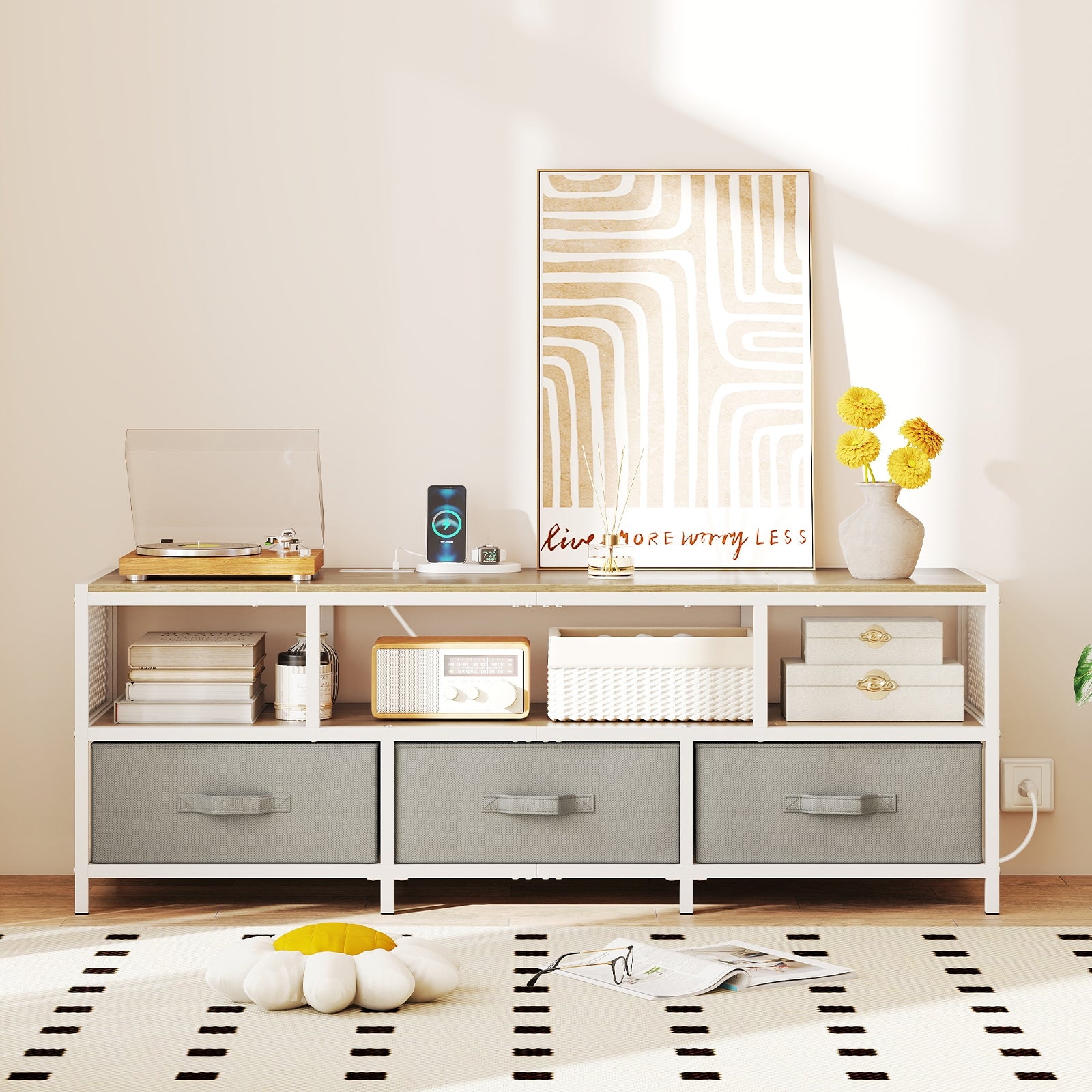 TV Stand for TVs up to 65 Inches with Power Outlets USB Charging, Natural Entertainment Centers & TV Stands at Gallery Canada