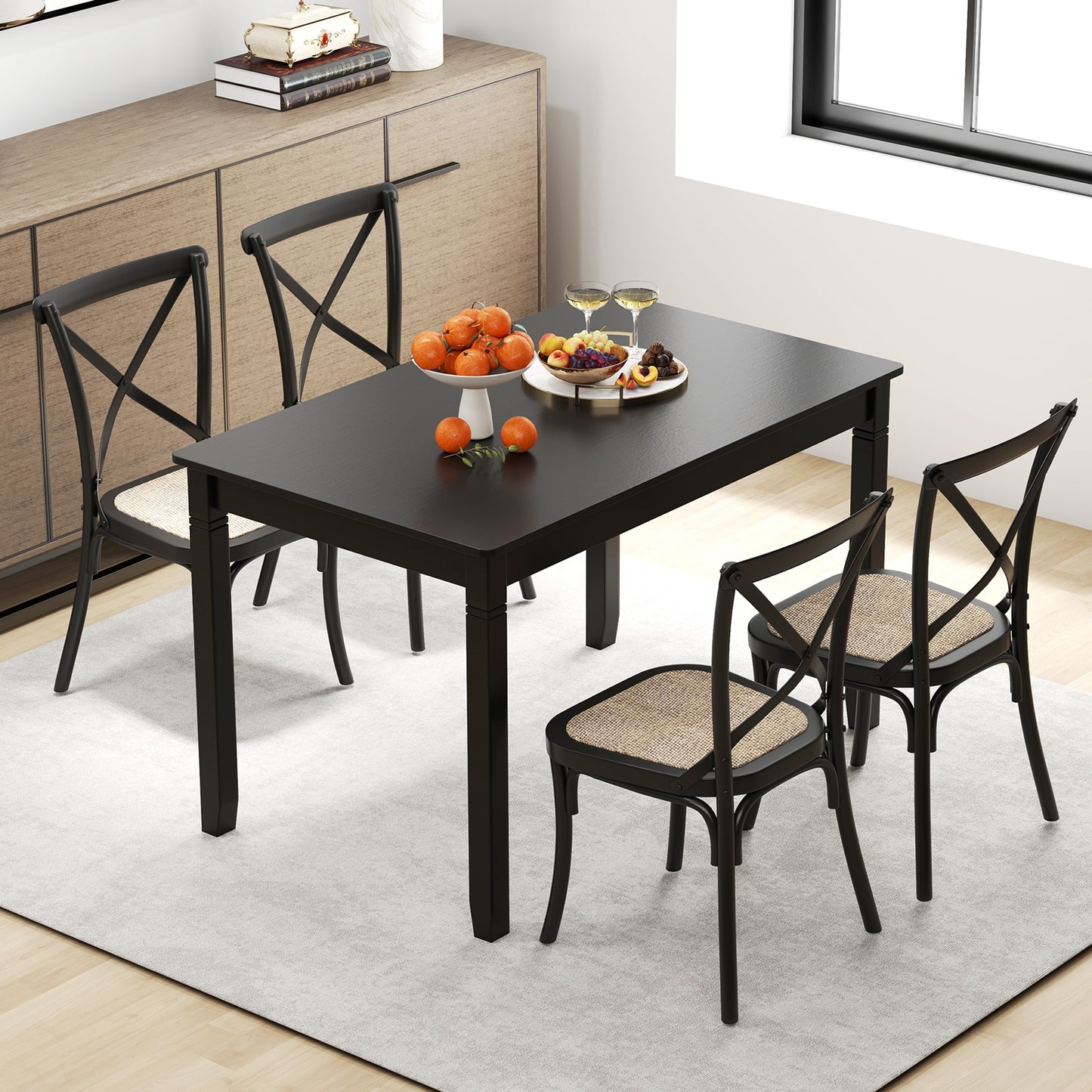 48-Inch Wooden Dining Table for 4 People Rectangular Kitchen Table with Rubber Wood Legs, Black Dining Tables at Gallery Canada
