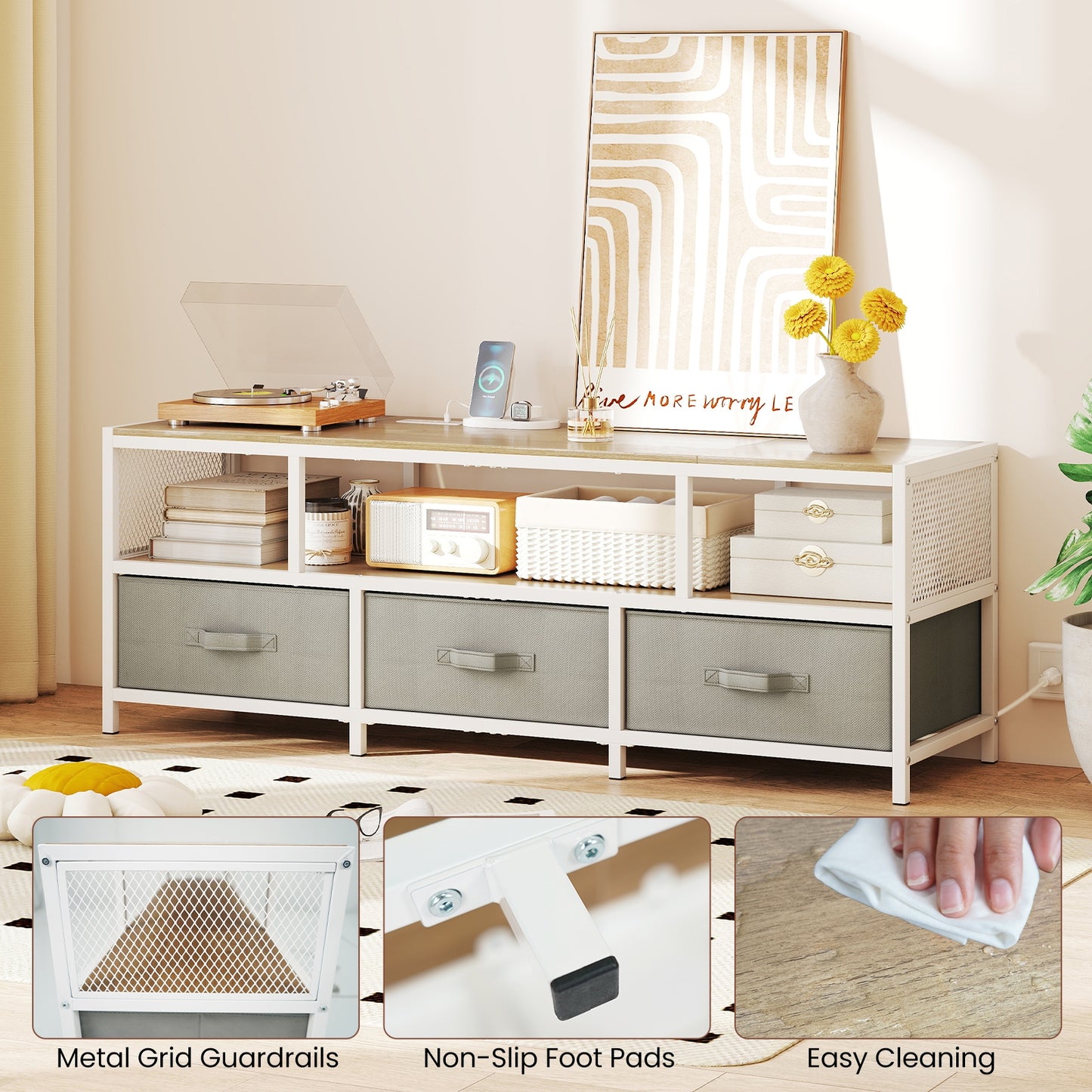 TV Stand for TVs up to 65 Inches with Power Outlets USB Charging, Natural Entertainment Centers & TV Stands at Gallery Canada