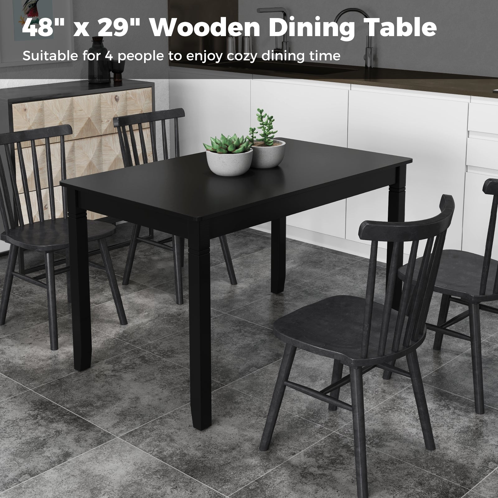 48-Inch Wooden Dining Table for 4 People Rectangular Kitchen Table with Rubber Wood Legs, Black Dining Tables at Gallery Canada