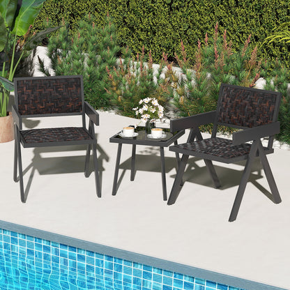 3 Pieces Patio PE Wicker Bistro Set with Quick-Drying Foam, Black Patio Conversation Sets at Gallery Canada