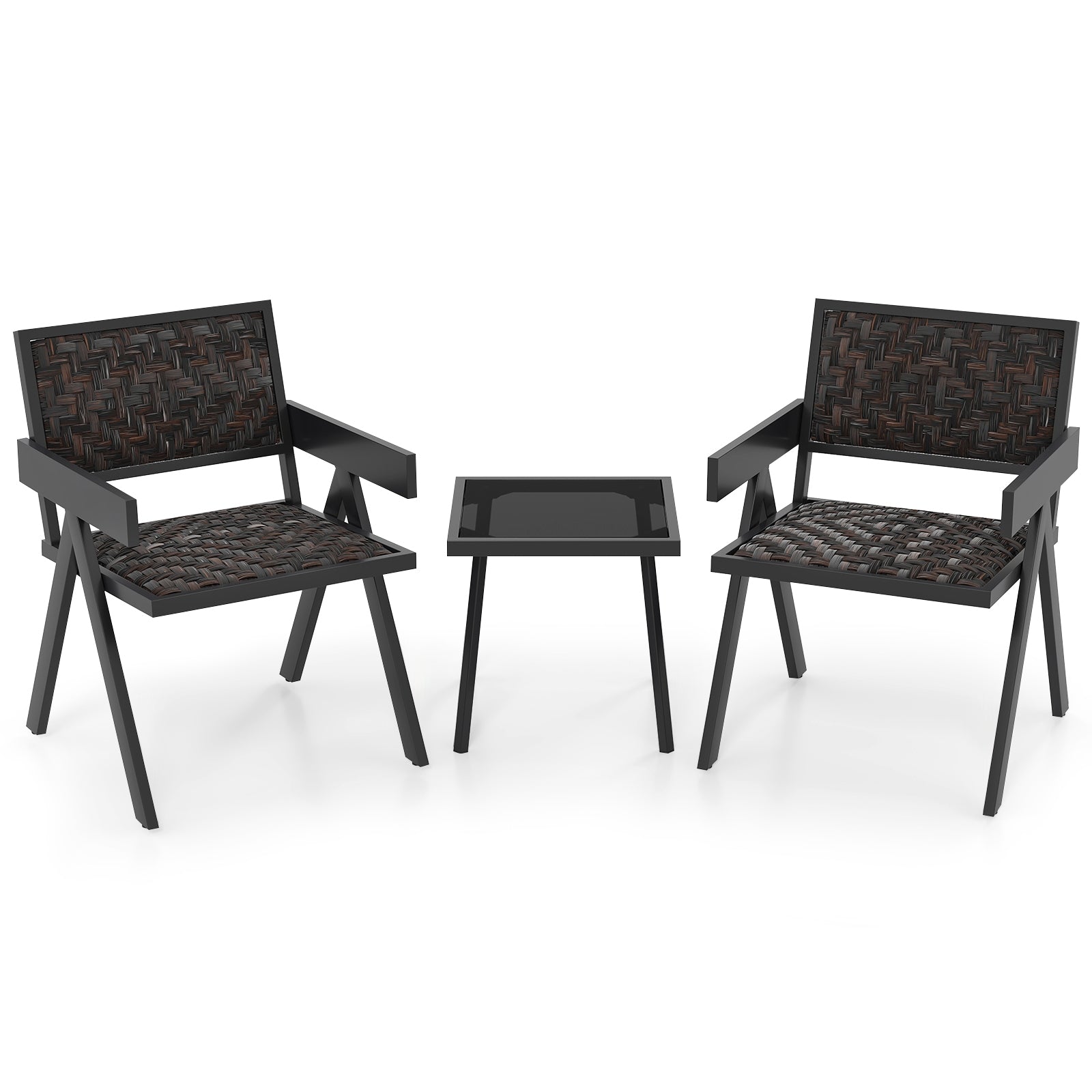3 Piece Patio PE Wicker Bistro Set, Quick-Dry Foam, Black Patio Conversation Sets Black at Gallery Canada