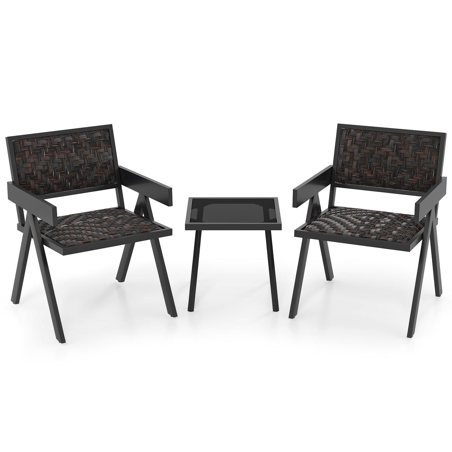 3 Piece Patio PE Wicker Bistro Set, Quick-Dry Foam, Black Patio Conversation Sets Black at Gallery Canada