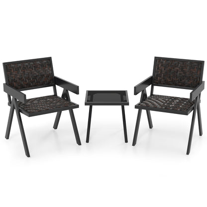 3 Piece Patio PE Wicker Bistro Set, Quick-Dry Foam, Black Patio Conversation Sets Black at Gallery Canada