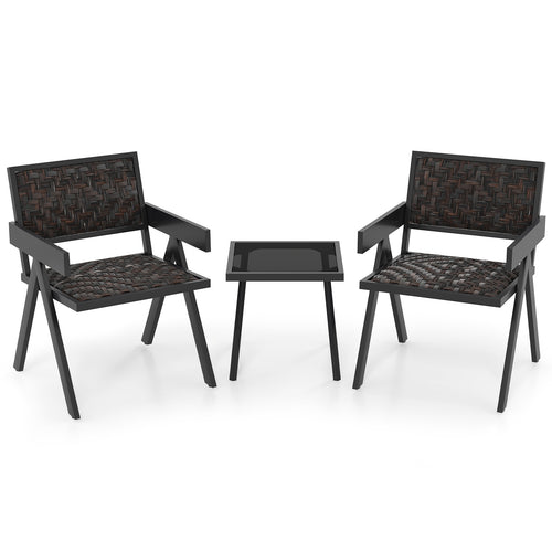 3 Piece Patio PE Wicker Bistro Set, Quick-Dry Foam, Black