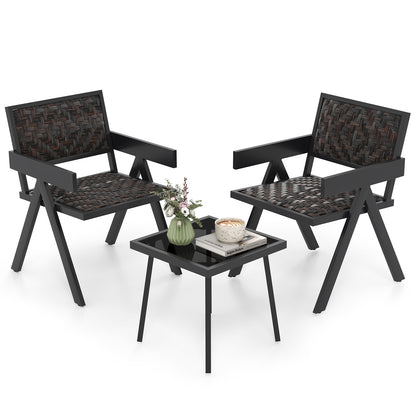3 Pieces Patio PE Wicker Bistro Set with Quick-Drying Foam, Black Patio Conversation Sets at Gallery Canada