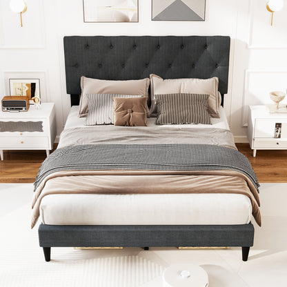 Upholstered Platform Bed with Tufted Headboard and Wooden Slats Gray-Full Size Simple Bed Frame at Gallery Canada