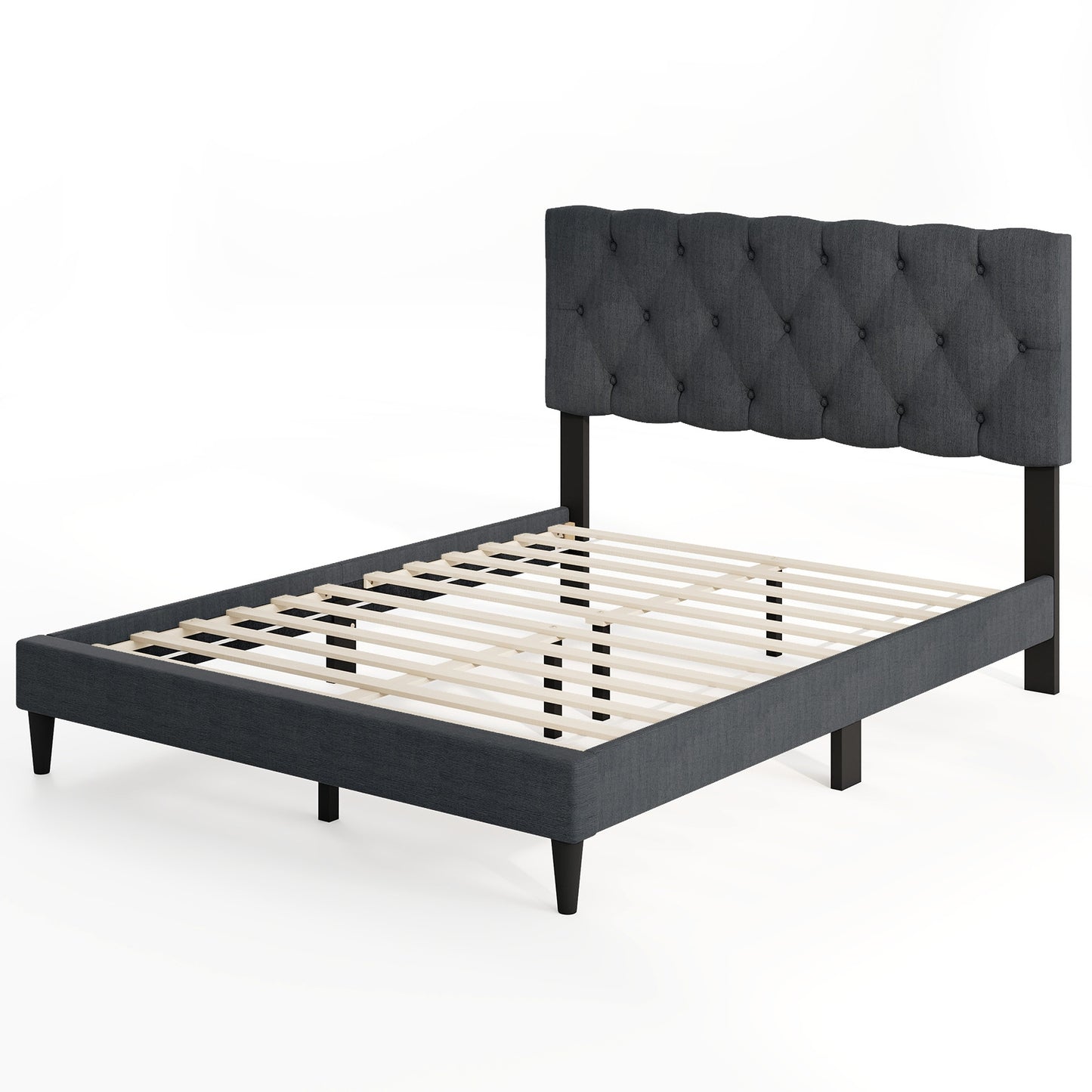 Upholstered Platform Bed with Tufted Headboard and Wooden Slats Gray-Full Size Simple Bed Frame Gray at Gallery Canada