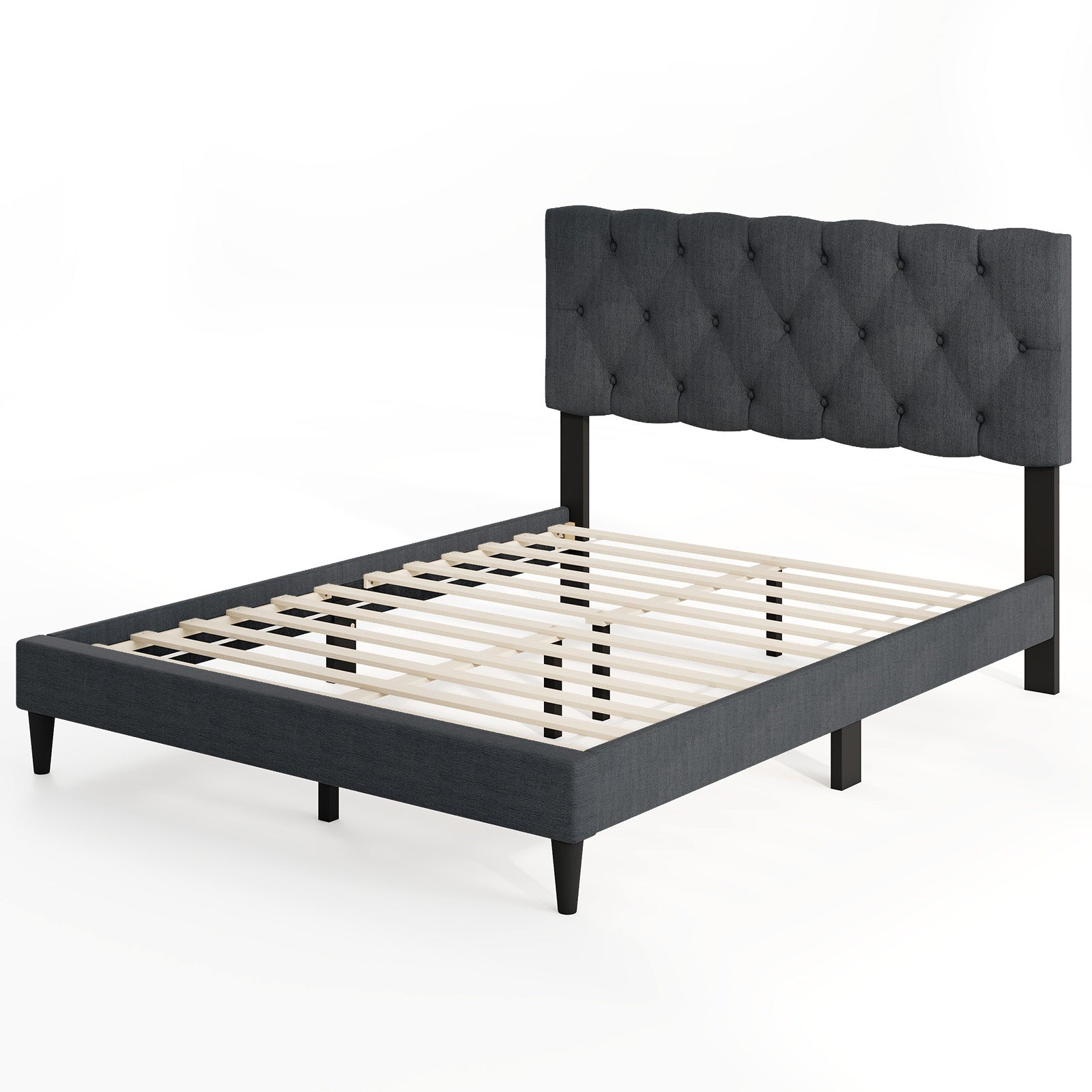 Upholstered Platform Bed with Tufted Headboard and Wooden Slats Gray-Full Size Simple Bed Frame Gray at Gallery Canada