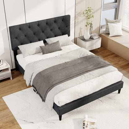 Upholstered Platform Bed with Tufted Headboard and Wooden Slats Gray-Full Size Simple Bed Frame at Gallery Canada