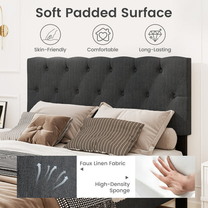 Upholstered Platform Bed with Tufted Headboard and Wooden Slats Gray-Full Size Simple Bed Frame at Gallery Canada